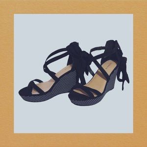 Torrid Black Polka Dot Strappy Anklewrap Wedge Sandals 10W